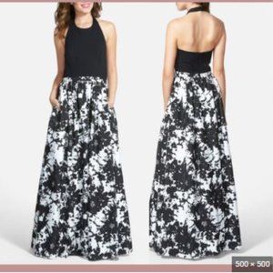 Aidan Mattox Print Ponte Taffeta Halter Dress